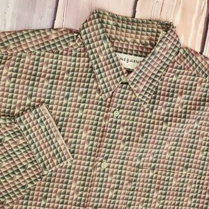 VTG Jhane Barnes Mens L‎ Geometric Button Shirt Big Fit Collared See Description